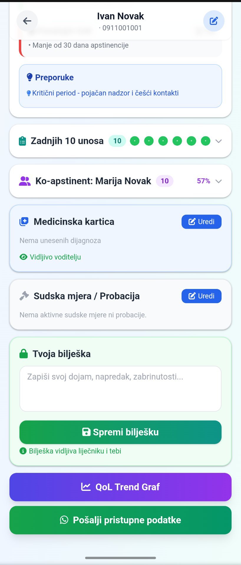 BRAVO medicinska kartica, bilješke i preporuke