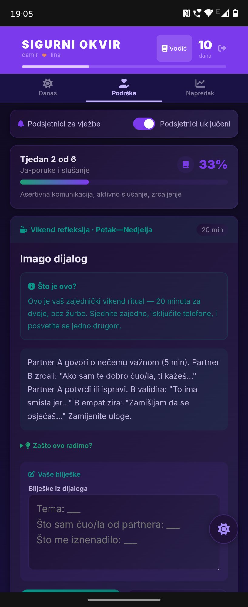 Sigurni okvir: vikend refleksija i zajednička vježba